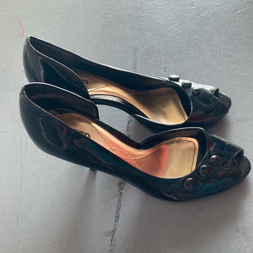 Unlisted Black Patent Peep Toe Heels with Red Bottoms Sz 8